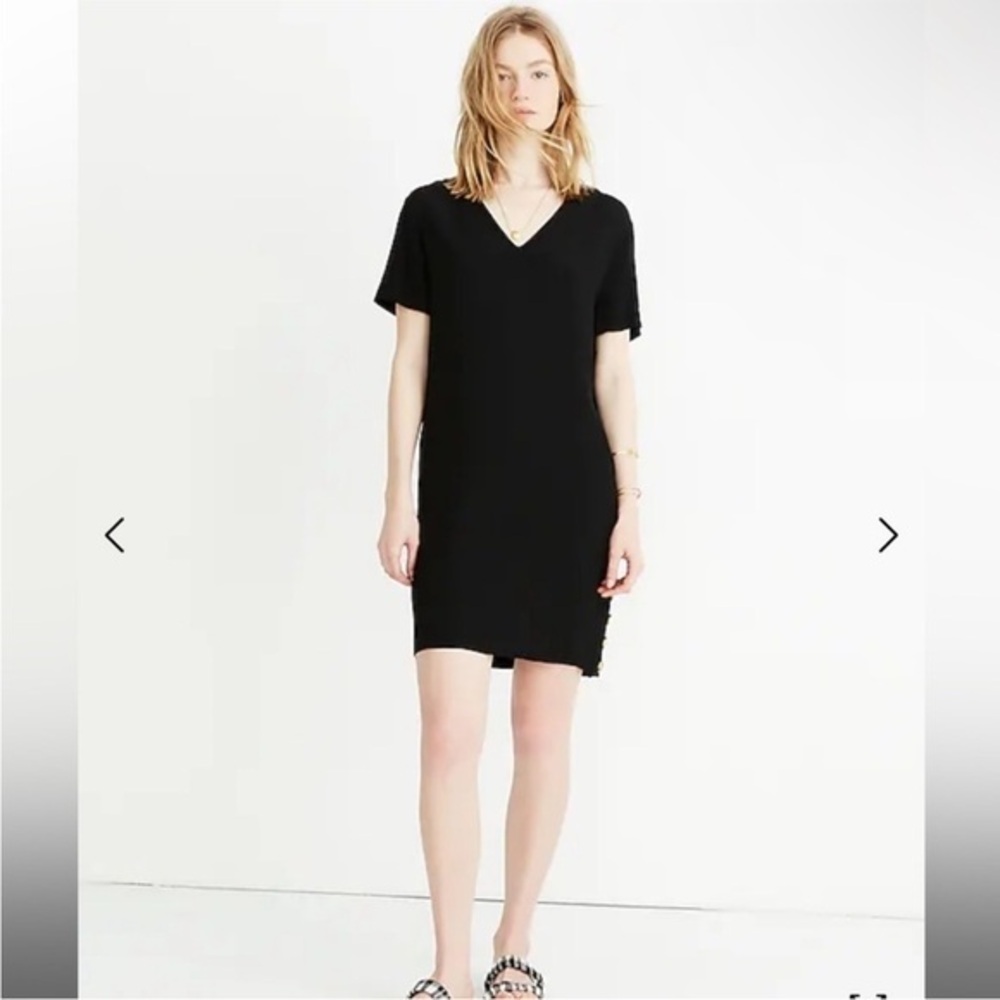 Madewell Black Side-Button V neck Short Sleeve Easy Mini Sun Dress Sundress - Picture 4 of 9